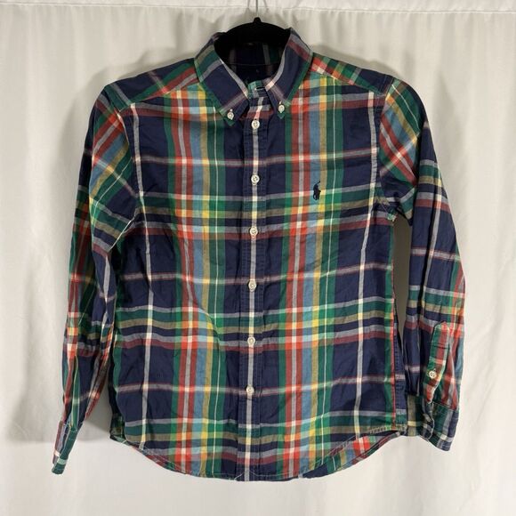 Ralph Lauren Other - Ralph Lauren Dress Shirt Boys Medium 10-12 Blue Green Plaid Long Sleeve Cotton